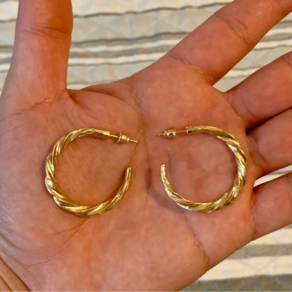 Twisted Gold Hoop Earrings - Picture 3 of 8